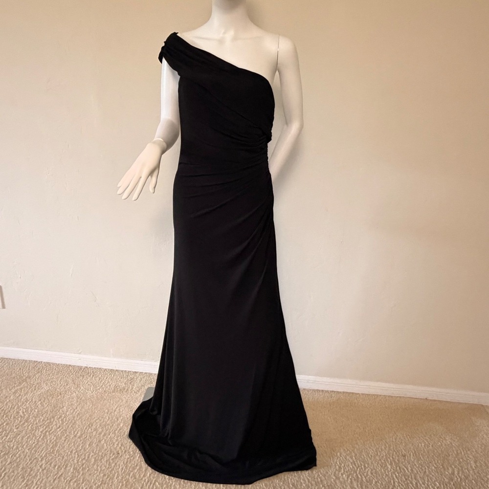 NWT Rachel Zoe Black One Shoulder Ruched Gown Formal Evening Dressβ Size 12